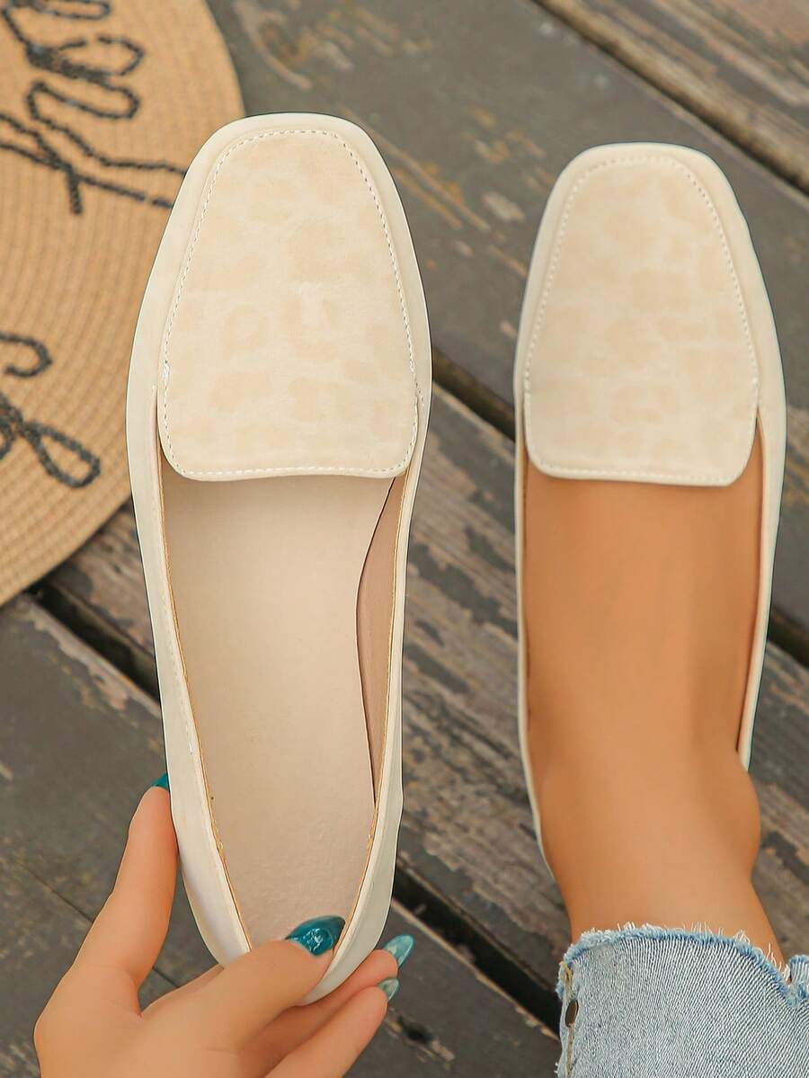 Women's Fashion Slip-On Square Toe Leopard Print Ballet Flats Elegant Style Spring Autumn Daily Commute Flat Shoes Random Pattern - Beige Large Leopard Print - View 1