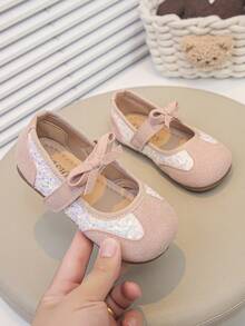 Pink Sequin Bow Mary Jane Princess Shoes For Girls - Baby Pink - View 7