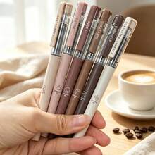 6pcs Coffee Theme Quick-Dry Pens, No Smudge Soft Fine Tip, Suitable For Note-Taking, Drawing, School And Office Use, Back To School Essential, Office Supplies, School Supplies, Pen Body Color And Pattern Random - Multicolor - View 3