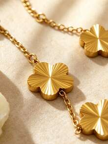 VceTd 1 Set Elegant Style Stainless Steel Women's Jewelry Set With Four-Leaf Clover Element, Suitable For Fashionable Wear - Yellow Gold - View 8
