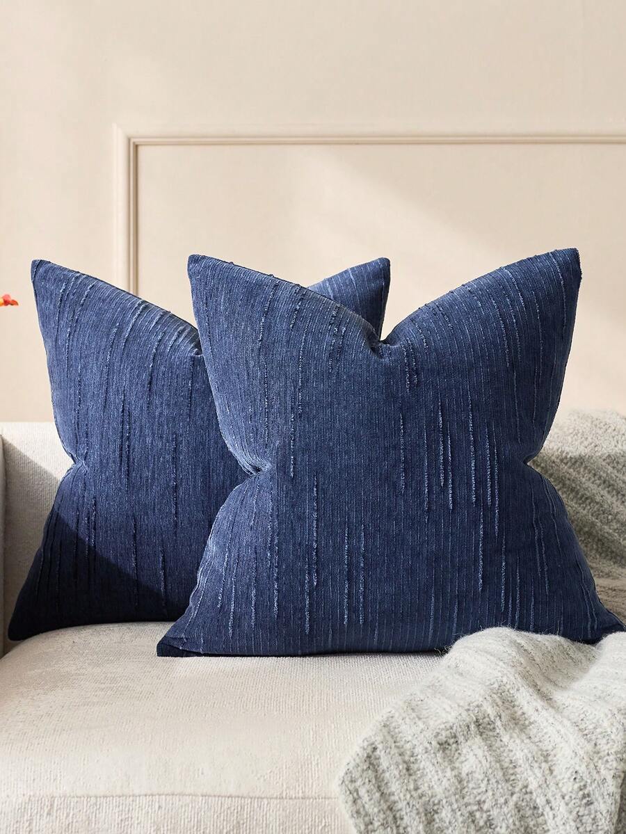 1/2 buah Sarung Bantal Lempar Bergaris Vintage Biru (Isi Bantal Tidak Termasuk), Kain Tenun 100% Poliester, Desain Resleting, Dapat Dicuci dengan Mesin, Sarung Bantal Dekorasi Pola Geometris, Cocok untuk Sofa, Tempat Tidur, Ruang Makan, Kantor Rumah - Navy Blue - View 1