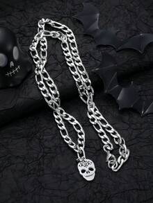 1pc Fashion Creative Skull Stainless Steel Pendant Necklace, Men's Halloween Party Accessory - Silver - View 3