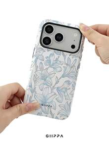 GIIPPA 1pc White Base With Gradient Light Blue Floral Pattern Design, Phone 18 Pro Max Phone Case, Suitable For Phone 17 Pro Max, 16 Pro Max, 15 Pro Max, Korean-Style High-End Fashionable And Interesting Phone Case, Suitable For 11/12/13/14/15/16 Pro Max Plus, Elegant Design Suitable For Both Men And Women, Perfect Gift For Girlfriend On Christmas, Valentine's Day, Easter, Wedding Season And Birthday! - Light Blue - View 6