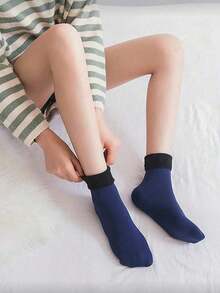 3 Pairs Solid Color Thermal Lined Socks, Minimalist Warm Unisex Snow Socks, Suitable For Autumn/Winter, Women's Long Socks - Multicolor - View 7