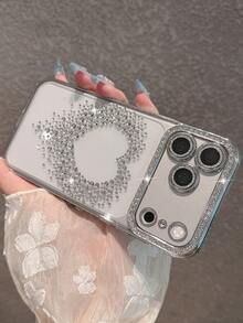 Casing Ponsel Apple Mewah Berlapis Perak dengan Hiasan Berlian Imitasi Berbentuk Hati, Kompatibel dengan iPhone 18 Pro Max/18 Pro/18/17 Pro Max/17 Pro/17/16 Pro Max/16/16 Pro/16 Plus/15/15 Pro Max/15 Pro/15 Plus/11/12/13/14 Pro Max/12 Pro/12 Pro Max/13 Pro/13 Pro Max/7 Plus/14 Pro/14 Pro Max/14 Plus, Casing Pelindung Lembut yang Menutupi Seluruh Bagian, Gaya Minimalis - Perak - Berbentuk hati dengan berlian - View 6