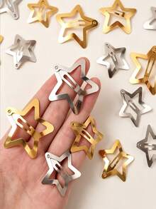 60/40/20pcs Gold Five-Pointed Star Hair Clips, Silver Women's Side Bangs Bare Clips, Hair Clips, Loose Hair BB Clips - Multicolor - View 4