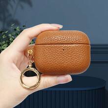 Premium Litchi Texture Faux Leather Earphone Case, For AirPods5 Full Coverage Protective Earphone Cover, With Gold Metal Keychain, Luxury Hard Shell, Suitable For AirPodsPro3 All Series - Multicolor - View 15