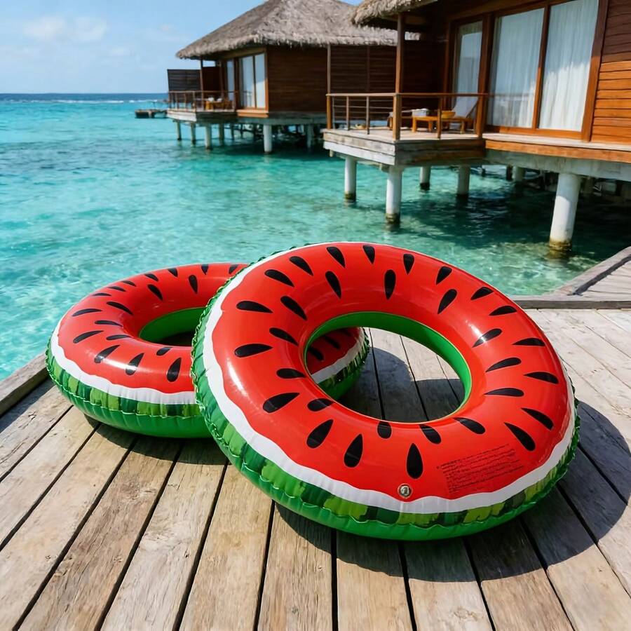 1pc/Set Watermelon Shaped Swim Ring, 70/80/90 Size Optional, Thickened PVC Inflatable Swim Ring, Indoor/Outdoor Water Play Equipment, Adult Summer Swimming Essential - Multiple Styles - View 1