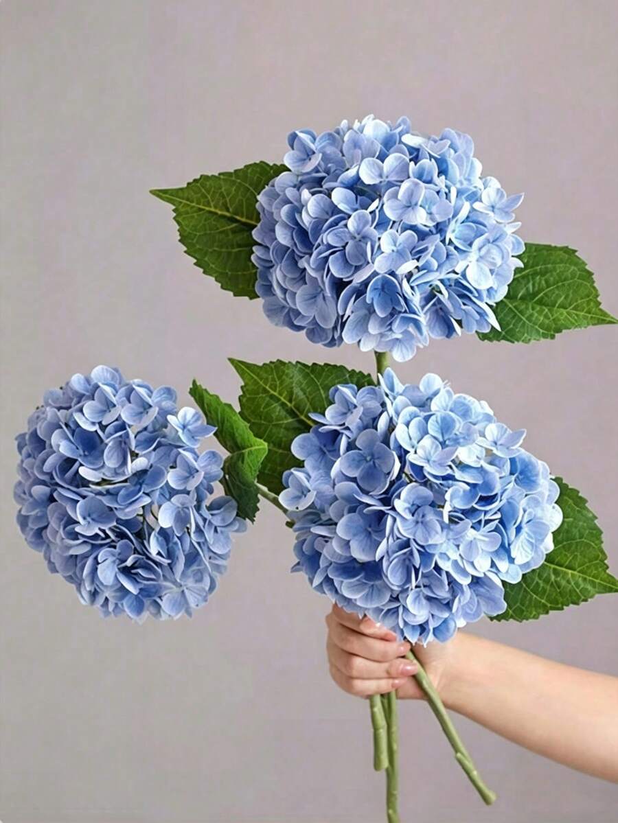 18/9 1pc Blue Artificial Hydrangea Flower, Suitable For Wedding, Bridal Bouquet, Home And Room Decor, Autumn Styling, Halloween, Party, Bedroom, Bathroom, Tabletop Display, Outdoor Scene, Back To School Theme, Wall Decor And Office - Haze Purple - View 1