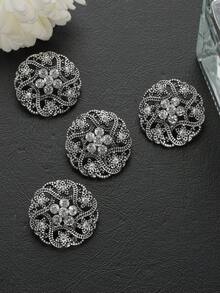 4pcs/Pack Flower Hollow Rhinestone Inlaid Classical Exquisite Textured Metal Large Buttons For Coats, Sweaters, Uniforms, School Uniforms, Suits, Jackets, DIY Bags, Shoes, Hats, Handicraft Accessories - Multicolor - View 12