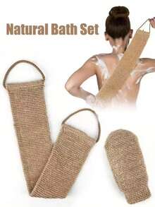 2pcs Natural Exfoliating Set (Exfoliating Brush + Gloves), Back Exfoliating Brush, Natural Exfoliating Back Scrubber, Unisex Long Bath Sponge, Suitable For Creating Smoother, Cleaner Skin; Multi-Functional Exfoliating Facial Towel; Elastic Back Exfoliating Towel; Suitable For Bathing, Skin Cleansing And Massage - Unisex; Bathroom Essential; African Net Sponge (2/1pcs) - Multicolor - View 3