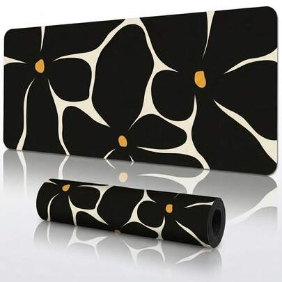 Black Floral Pattern Desk Mat, Exquisite Art Large Mouse Pad, Rubber Bottom Non-Slip Keyboard Pad, Office Home PC Accessories, Men Women Friends Back To School Gift, Gaming Mouse Pad, Office Supplies