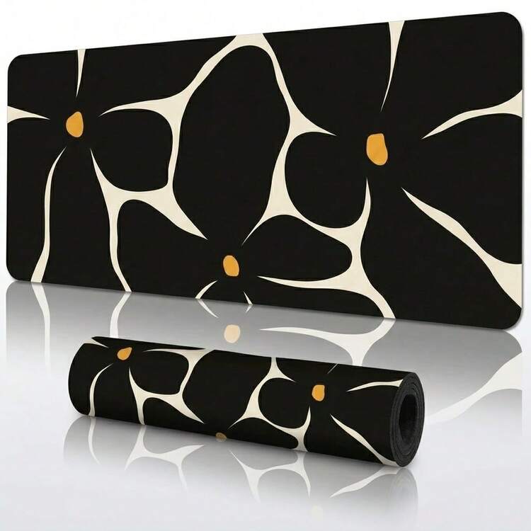 Black Floral Pattern Desk Mat, Exquisite Art Large Mouse Pad, Rubber Bottom Non-Slip Keyboard Pad, Office Home PC Accessories, Men Women Friends Back To School Gift, Gaming Mouse Pad, Office Supplies - Black Floral - View 1
