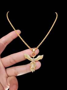 European And American Phoenix Necklace, Copper Inlaid Zirconia Stone, Vintage Style Pendant Necklace Jewelry Accessory Gift For Women - Yellow Gold - View 2