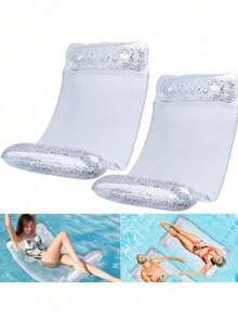 1pc Inflatable Pool Hammock, Mesh Design With Transparent Sequin Decor, Can Be Used As A Lounge Chair; Double-Tube Inflatable Float, Foldable, Suitable For Vacation, Party And Relaxation, Outdoor Hammock, Ideal For Beach And Pool, Great For Photo Effects - A - View 1
