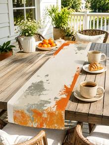 1PC Orange Gray Abstract Linen Table Runner, Modern Minimalist Brushstroke Print Table Runner, Farmhouse Rectangular Dining Table Centerpiece Decor For Kitchen Dining Room Coffee Table Wedding Party Holiday Home Decoration - Multicolor - View 7