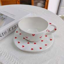 250ml Hand-Painted Underglaze Ceramic Coffee Cup And Saucer, Vintage Ins Style Coffee Shop Afternoon Tea Cup, Suitable For Daily Use - Red Heart - View 8