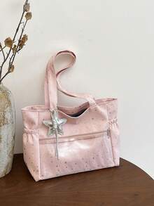 Fashionable Versatile Textured Solid Color New Tote Large Bag Casual Minimalist Contrast Color Shoulder Bag - Pink - View 1