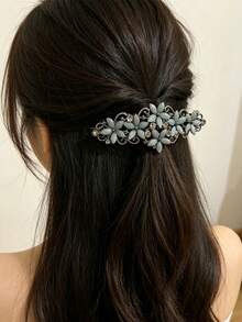 1pc Elegant Vintage New Design Rhinestone Spring Hair Clip Ponytail Hair Accessory Minimalist Back Of Head Hair Clip Suitable For Daily Wear, Festivals, Braided Hair, Half-Up Hairstyle, Perfect Gift For Family And Friends - Multicolor - View 3