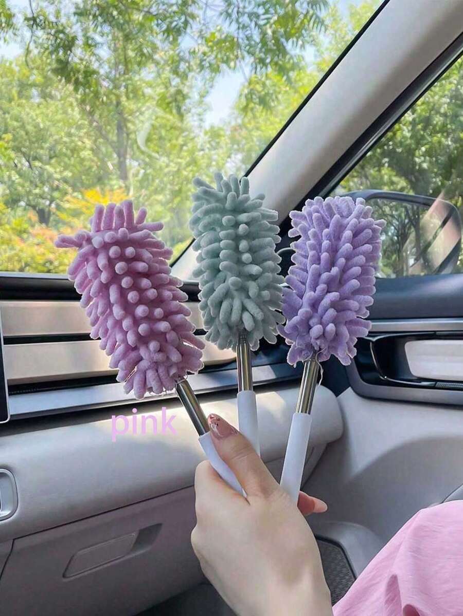 1件裝多色除塵刷，柔軟微纖維材質，附伸縮手柄，可水洗重複使用，適用於百葉窗、臥室、客廳，入厝必備，汽車配件、廚房配件、居家裝飾、清潔工具、浴室配件、露營配件