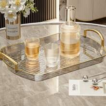 1 Pc PET Serving Tray, Oval Design Plate For Kitchen & Dining Table - Grey - View 6