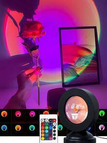 1pc Sunset Lamp With Remote Control, Atmosphere Light, INS Photography, Decorative Lamp, Sunset Lamp For Bedroom, Bedside Projection Desk Lamp, Sunset Dusk Lamp, USB Interface Room Decor Holiday Gift - Sunset Light - View 3