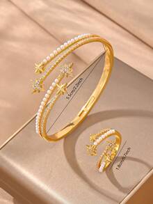 Set Gelang Emas Champagne 24k, Tembaga Bertekstur Serbaguna dengan Inlay Zirkonia, Cocok untuk Pemakaian Sehari-hari, Pertemuan, Kencan, Pesta, dan Hadiah - Emas - View 5