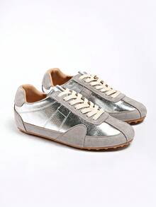 Women's Summer Mesh Flat Casual Sports Shoes, Lightweight Breathable Running Shoes, Soft Sole Comfortable Student Training Shoes - Silver - View 7