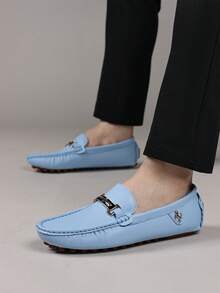 Handmade Men's Loafers, Comfortable Casual Work Driving Slip-On Shoes, Plus Size Men's Loafers, Slip-On Driving Shoes - Sky Blue - View 4