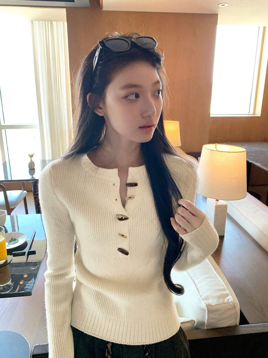 女款冬季新款慵懶時尚層次感長袖針織毛衣上衣