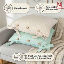 1pc Linen Fabric Bohemian Style Throw Pillow (Includes Pillow Insert), Wooden Horn Button Removable & Washable Square Seat Cushion & Back Cushion & Throw Pillow, Modern Solid Color Striped Outdoor Chair Pad/Back Cushion - Multi-Functional Application Suitable For Outdoor Bench, Sofa, Office, Home, Student Dormitory And Restaurant - Apricot - View 10