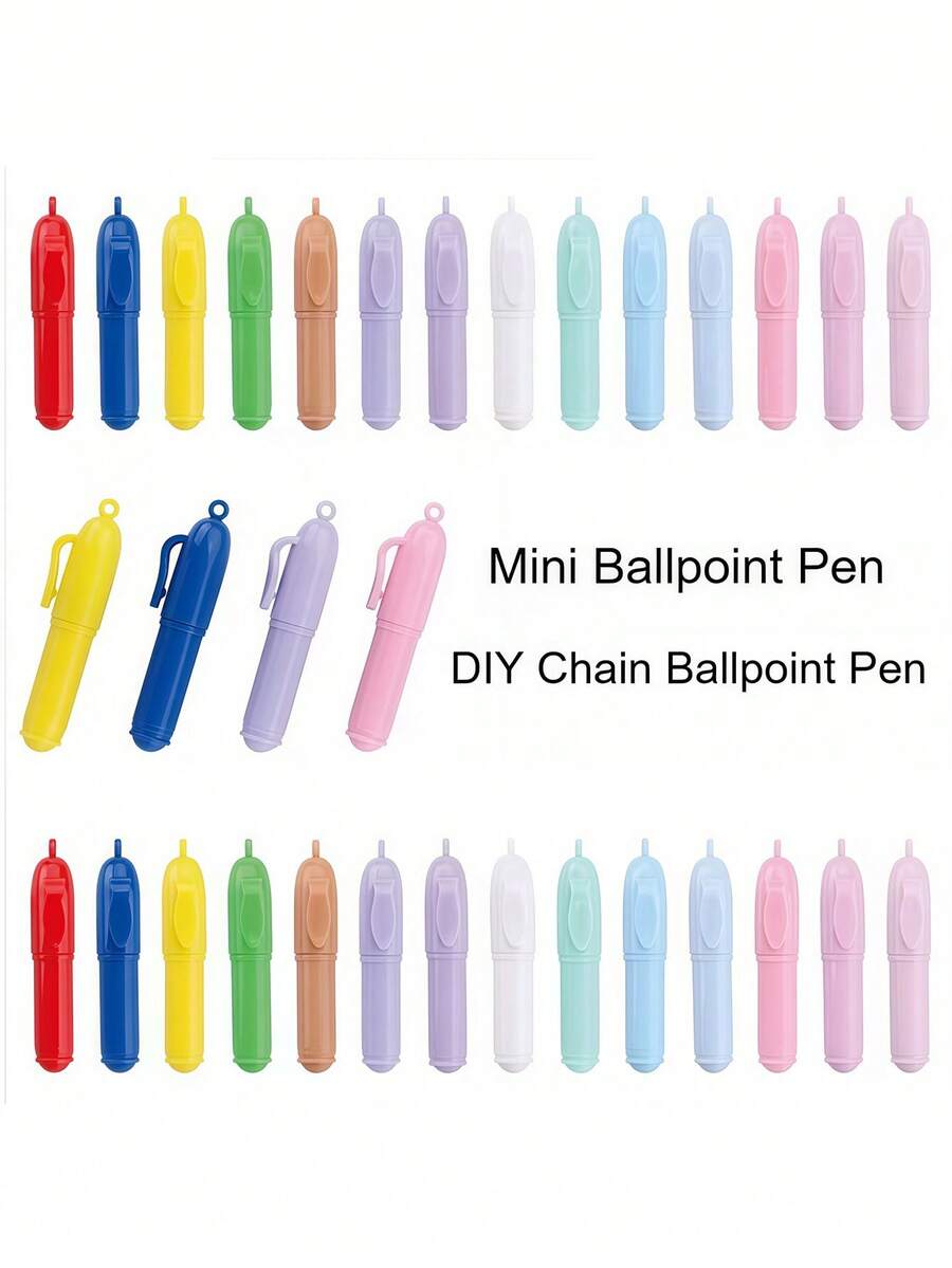 12pcs Random Color Cute Cartoon Mini Ballpoint Pens/Notebook Set - Mini Perforated Ballpoint Pens With Bead Chain Pendant, Perfect For Party Favors, School, Office, Classroom Prizes, Birthday Gifts, Delightful Multi-Color Stationery Pen Set, Multi-Color Short Ballpoint Pens With DIY Chain, Plastic Ballpoint Pens, Portable Pocket Pens For Office And Students - Multicolor - View 1