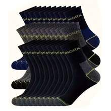 Multi-Pack Men's Thick Work Socks, Letter Jacquard Cuff, Reinforced Heel And Toe, Durable And Wear-Resistant Mid-Calf Socks For Construction Site Work - Multicolor - View 4