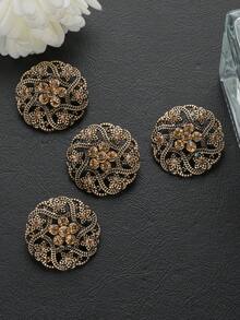 4pcs/Pack Flower Hollow Rhinestone Inlaid Classical Exquisite Textured Metal Large Buttons For Coats, Sweaters, Uniforms, School Uniforms, Suits, Jackets, DIY Bags, Shoes, Hats, Handicraft Accessories - Multicolor - View 11