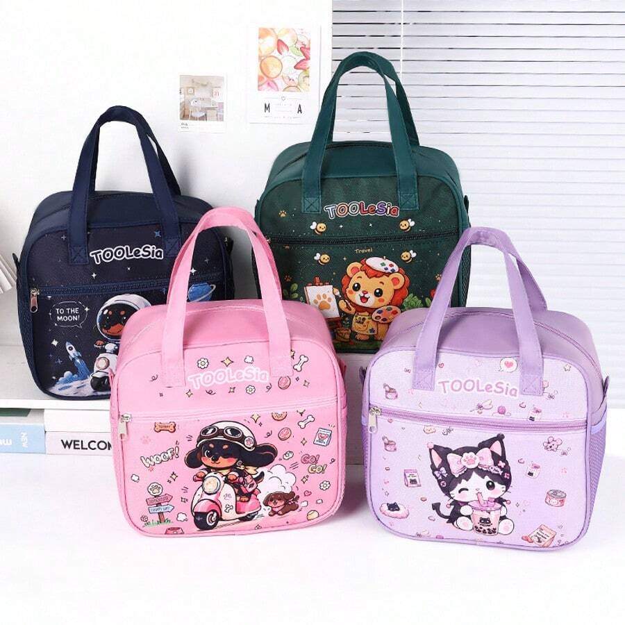 1pc Large Insulated Lunch Bag, Cute Cartoon Design, Suitable For Office Workers, Students, Outdoor Picnic, Multi-Purpose, Can Be Used As Birthday Gift And Holiday Gift - View 1