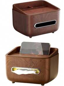 Multifunctional Wood Grain Tissue Box Holder With Storage Compartments, Desktop Tissue Dispenser, Remote Control Holder, Bedroom Living Room Bedside Table Coffee Table Countertop Home Storage Decor - Multicolor - View 7