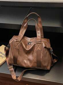 1pc Solid Color Minimalist Fashion Multi-Function Women's Bag, Large Capacity Shoulder Tote Bag, Suitable For Women's Daily Commute And Work - Brown - View 2