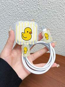 3pcs Set Wavy Pattern Charger Cable Protector UV Painted Duck Stripe Design Compatible With UK Standard Apple Fast Charger 20W UK Standard Charger Prevent Cable Damage - Multicolor - View 6