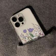 1pc Fashion Creative Full Screen Purple Floral & Leaf Painted Pattern High Transparency Phone Case, Anti-Drop Anti-Scratch Anti-Fingerprint Transparent TPU Soft Shell, Camera Lens Protection Compatible With Apple, Nothing, Pixel, - Multicolor - View 5