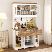 Sideboard Made Of Wood With 2 Drawers With Storage With Drawers White For Dining Room And Living Room - Natural and White - View 3