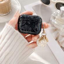 1pc Black Marble Pattern Earphone Protective Case, Wireless Earphone Protective Case With Shell Pendant And Hanging Ring For Connecting Accessories; Compatible With Apple Earphone Pro 3/Earphone 4. - Multicolor - View 6