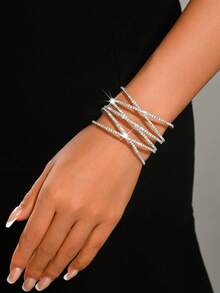 Elegant Shiny Open Cuff Bracelet, Multi-Layer Spiral Wrap Bangle, Bridal Gown Evening Party Accessory - Multicolor - View 3