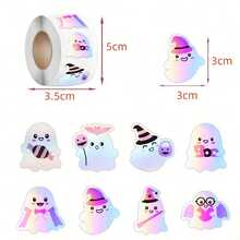 kumozawa 500pcs Laser Halloween Stickers Roll, Cute Boo Holographic Self-Adhesive Decals For Envelopes, Planner Decoration, Party Supplies - View 5