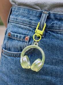 Creative Unique Fashion Casual Style Letter Heart Metal Plated Acrylic Transparent Colorful Earphone Shaped Keychain Bag Charm Phone Key Accessory, Small Gift For Friends Couples Besties, Music Lovers Accessory - Multicolor - View 7