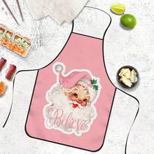 1pc Vintage Pink Santa Claus Print Apron, Santa Claus Wearing Pink Christmas Hat With Holly Berry Accents, Sweet Fresh Vintage Style, Durable Cooking Apron Suitable For Bakers, Cake Decorators, BBQ Enthusiasts, Gardeners, Painters, Nail Artists, Etc. - Perfect Gift For Home And Professional Chefs - Multicolor - View 2