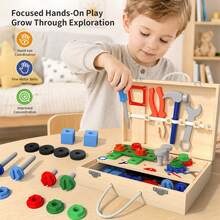 Multifunctional Wooden Engineer Tool Box Building Set, Rich Screws And Gears Accessories For Free Disassembly And Assembly, Simulating Repairman Experience For Immersive Role Play, Fully Stimulating Children's Creativity And Concentration, Portable Storage Box For Easy Organization And Travel, Parent-Child Interactive Desktop Educational Game, Suitable For Children's Enlightenment, Premium Birthday, Christmas, Thanksgiving Gift For Boys And Girls - Multicolor - View 3