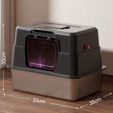Fully Enclosed Stainless Steel Cat Litter Box, Large Hooded Cat Litter Pan With Front Door & Top Entry, Odor Control Non‑Stick Metal Litter Box, Easy To Clean For Indoor Cats - 50x35x35 - View 13