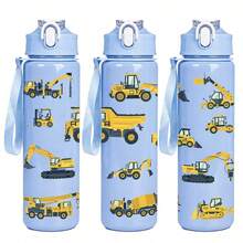 1件 750ml/26oz 3D列印工程車圖案運動水壺，多款工程車設計，5色可選，開學首日 - 彩色 - 查看 11