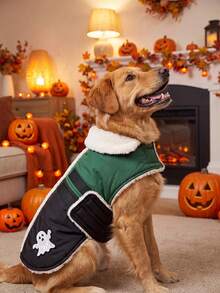 Halloween Thick Dog Coat, Soft Fleece Lining, With Replaceable Embroidered Hook And Loop, Adjustable Design, Easy And Convenient, Suitable For Medium And Large Dog Festival Gifts - Dark Green - View 6
