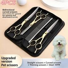 Professional Pet Grooming Scissors 4pcs Set 7 Inch Galvanized Straight Curved Thinning Scissors Cat Dog Hair Trimming Tool, Premium Pet Grooming Scissors Set, Stainless Steel Scissors, Pet Grooming Scissors - View 1